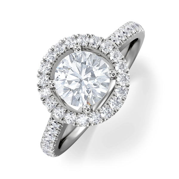 Ella Halo Lab Diamond Engagement Ring IGI 1.30ct F/VS1 18K White Gold